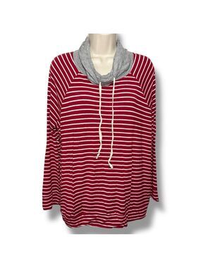 Chris & Carol Women’s Cowl Neck Elbow Patch Top Red Stripe Size Large